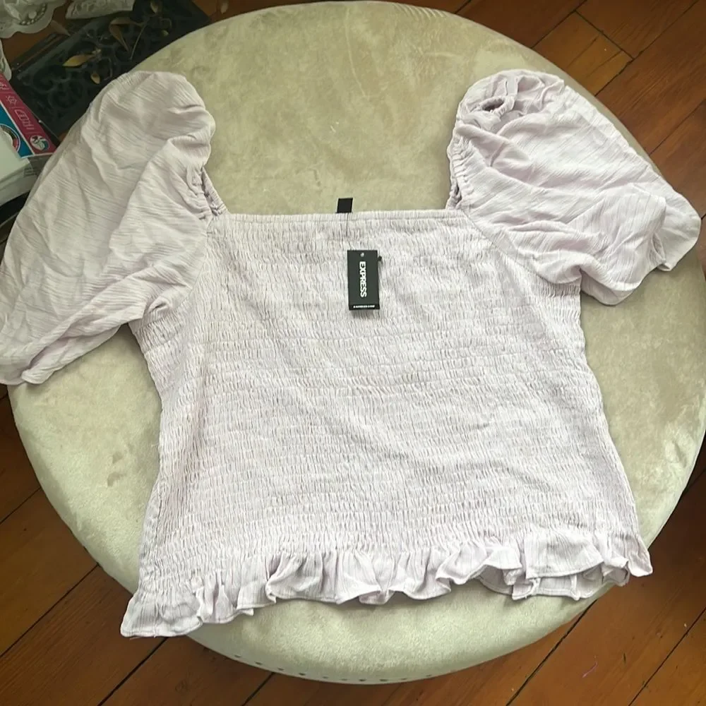 Express NWT Puff Sleeve Lavender Smock Top Blouse XL